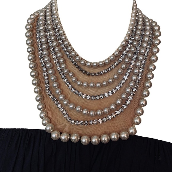 AIDAN MATTOX Dress Size 0 Party Prom Mini Dress Black Pearl Crystal Neckline - Picture 9 of 12